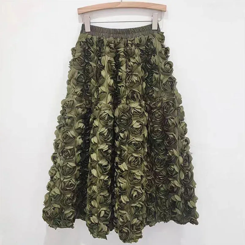 3d Flower Midi Skirt