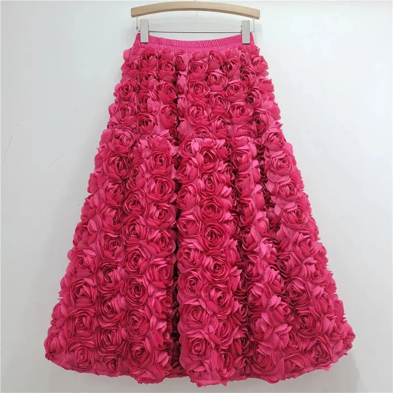 3d Flower Midi Skirt