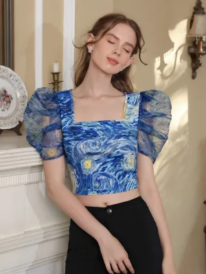 Allover Print Puff Sleeve Blouse