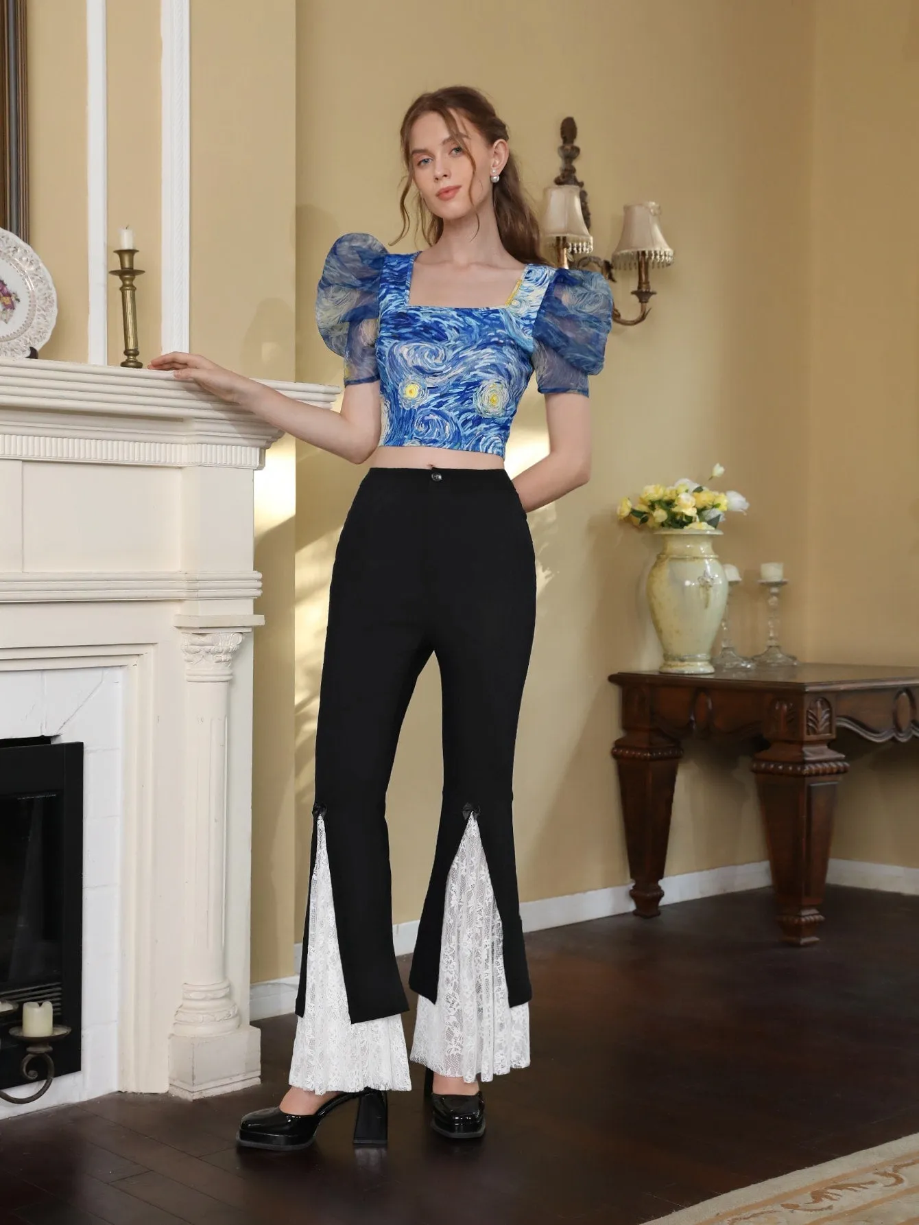 Allover Print Puff Sleeve Blouse