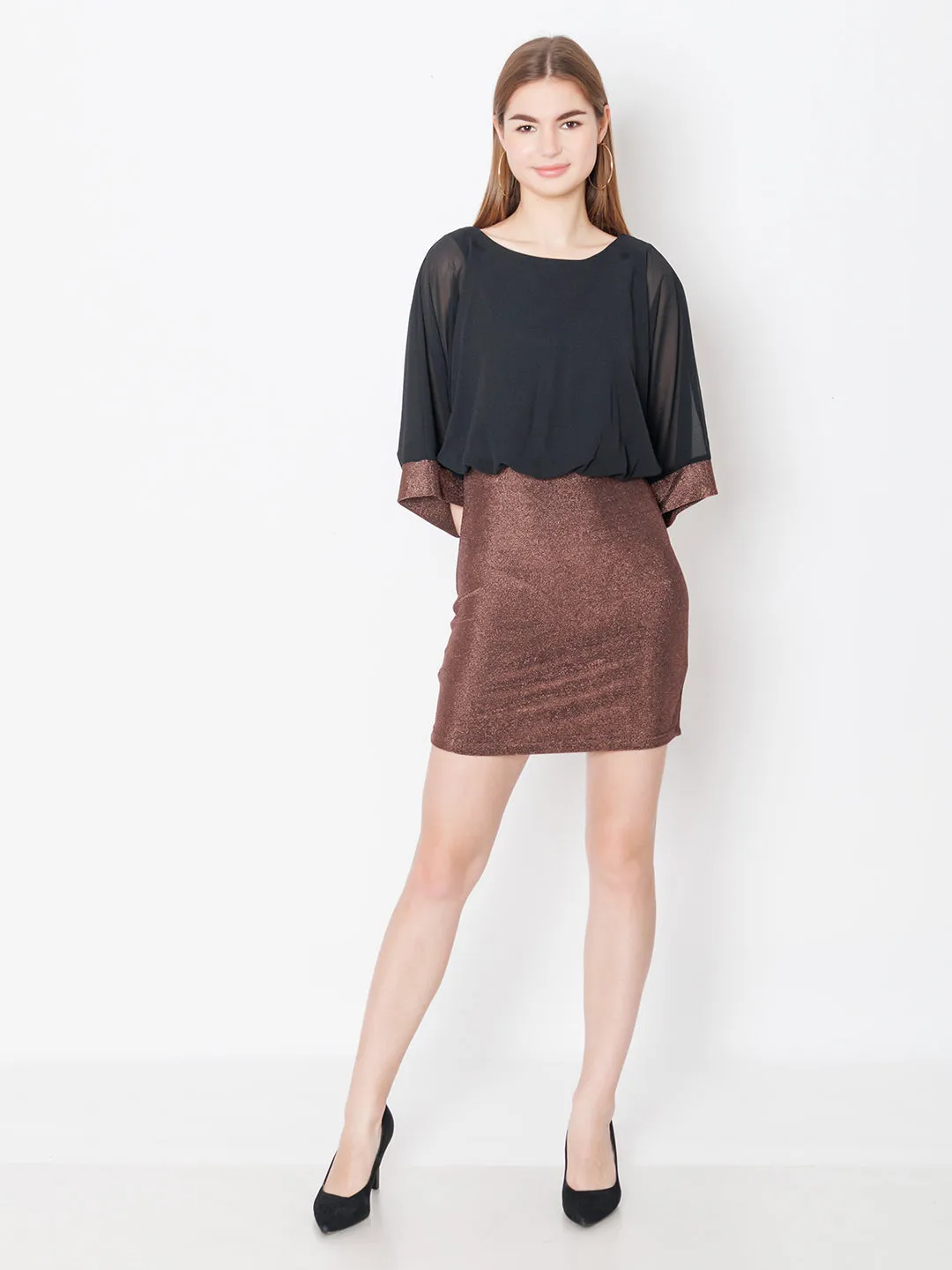 Black & Rose Gold Shimmer Bodycon Mini Dress