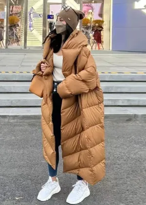 Caramel Fine Cotton Filled Hooded Coat
