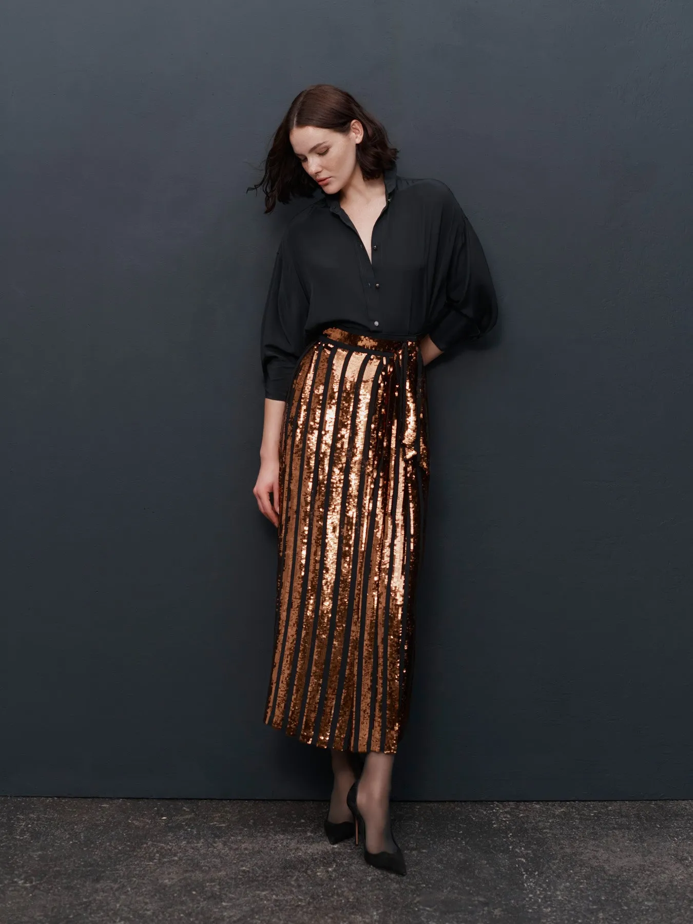 Chocolate Sequin Wrap Skirt