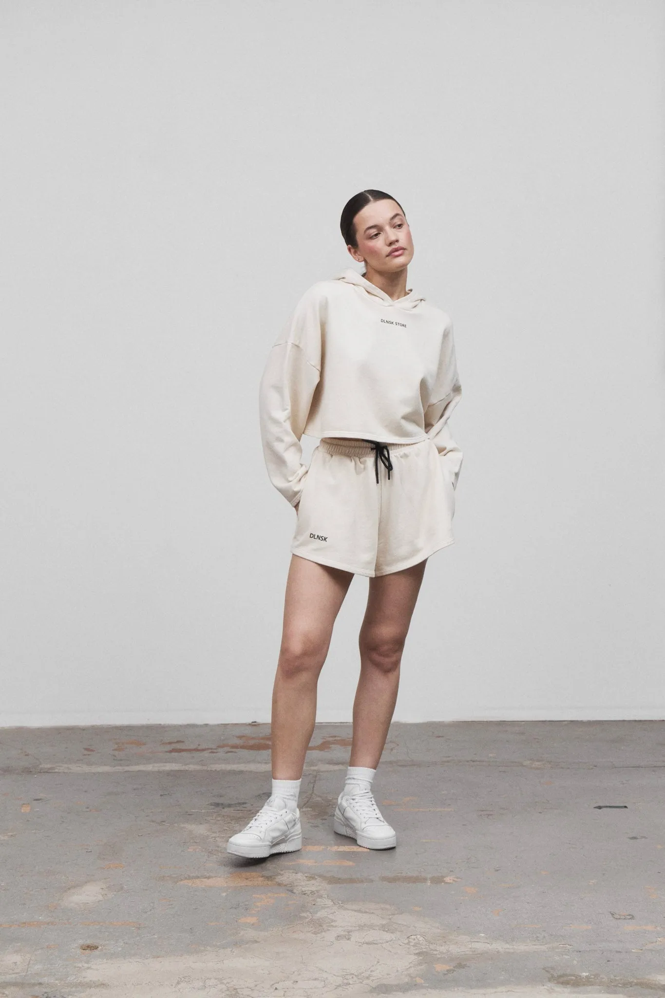 CROPPED HOODIE  in LIGHT BEIGE
