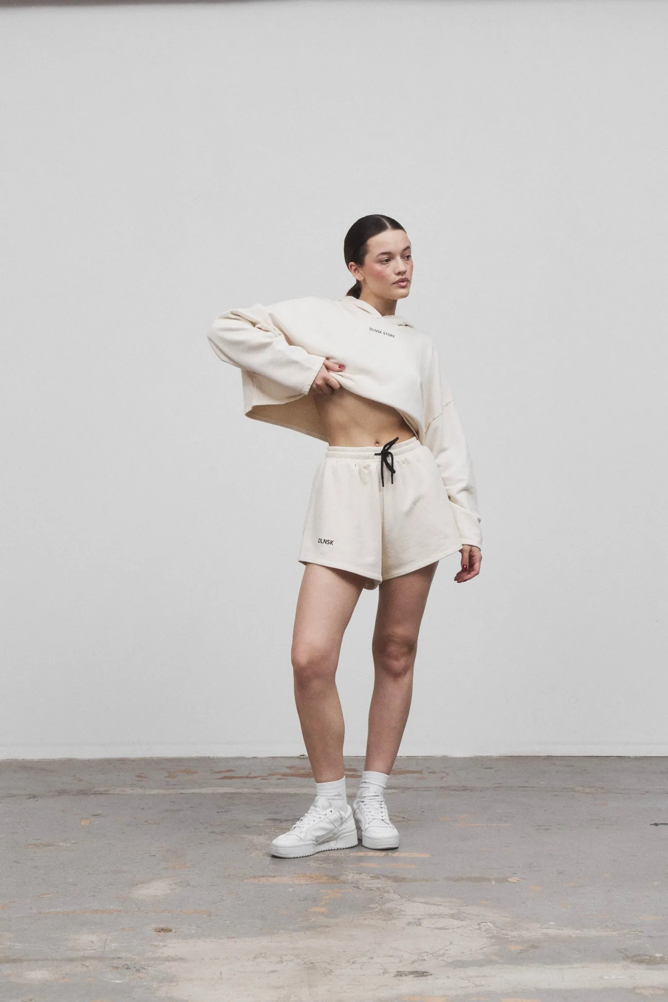CROPPED HOODIE  in LIGHT BEIGE