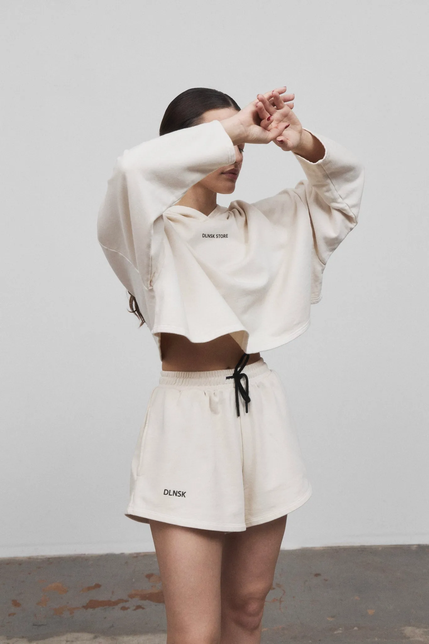 CROPPED HOODIE  in LIGHT BEIGE