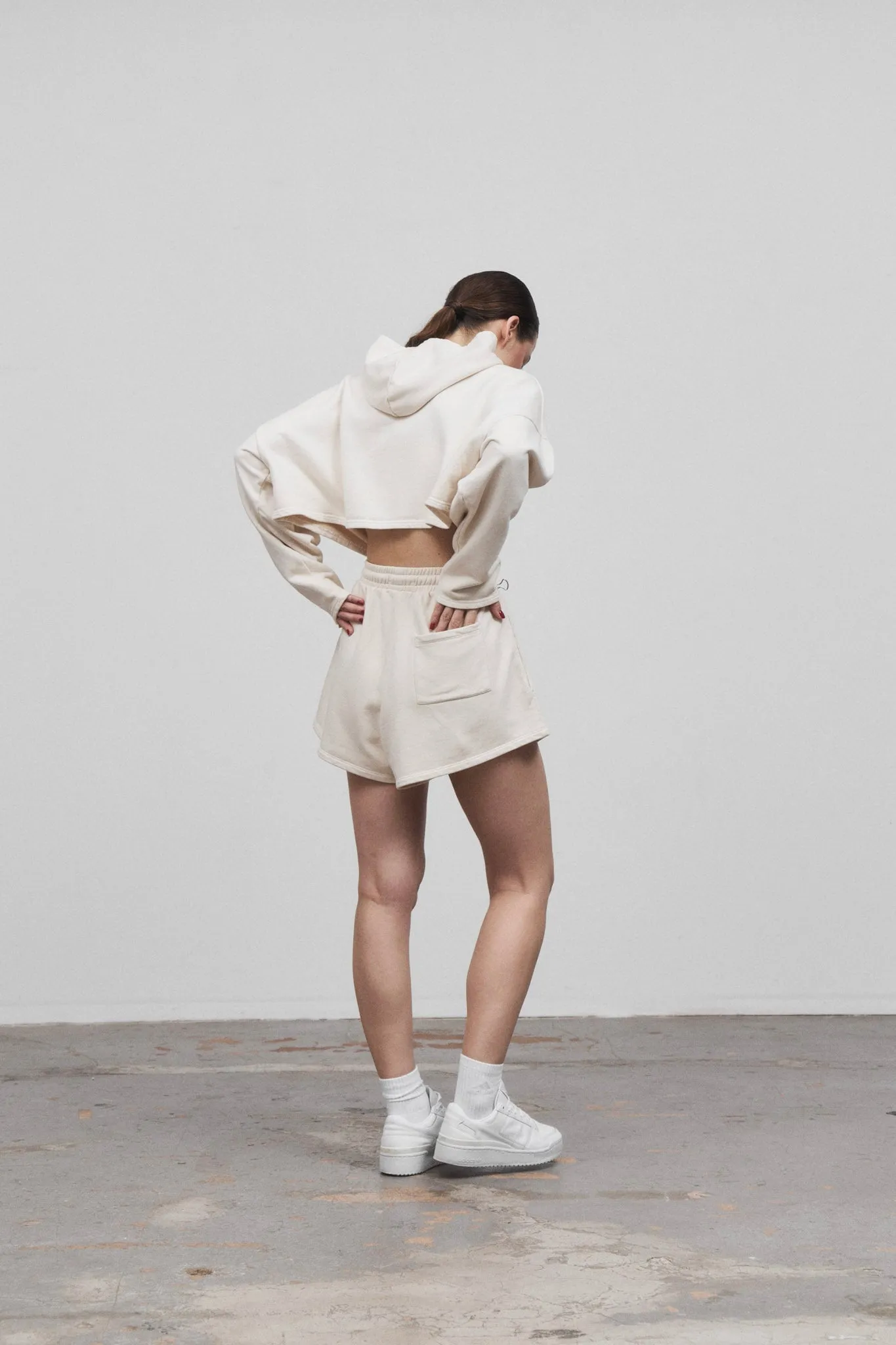 CROPPED HOODIE  in LIGHT BEIGE