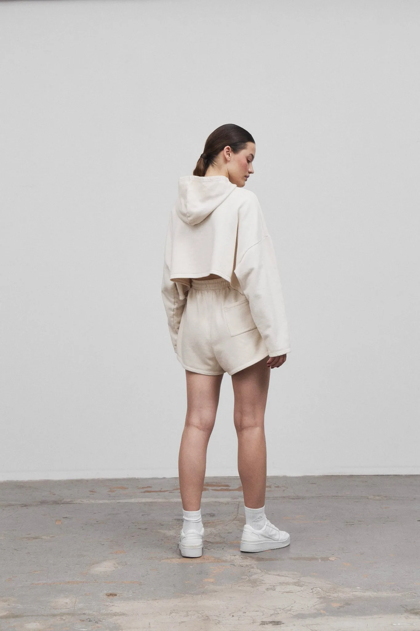 CROPPED HOODIE  in LIGHT BEIGE