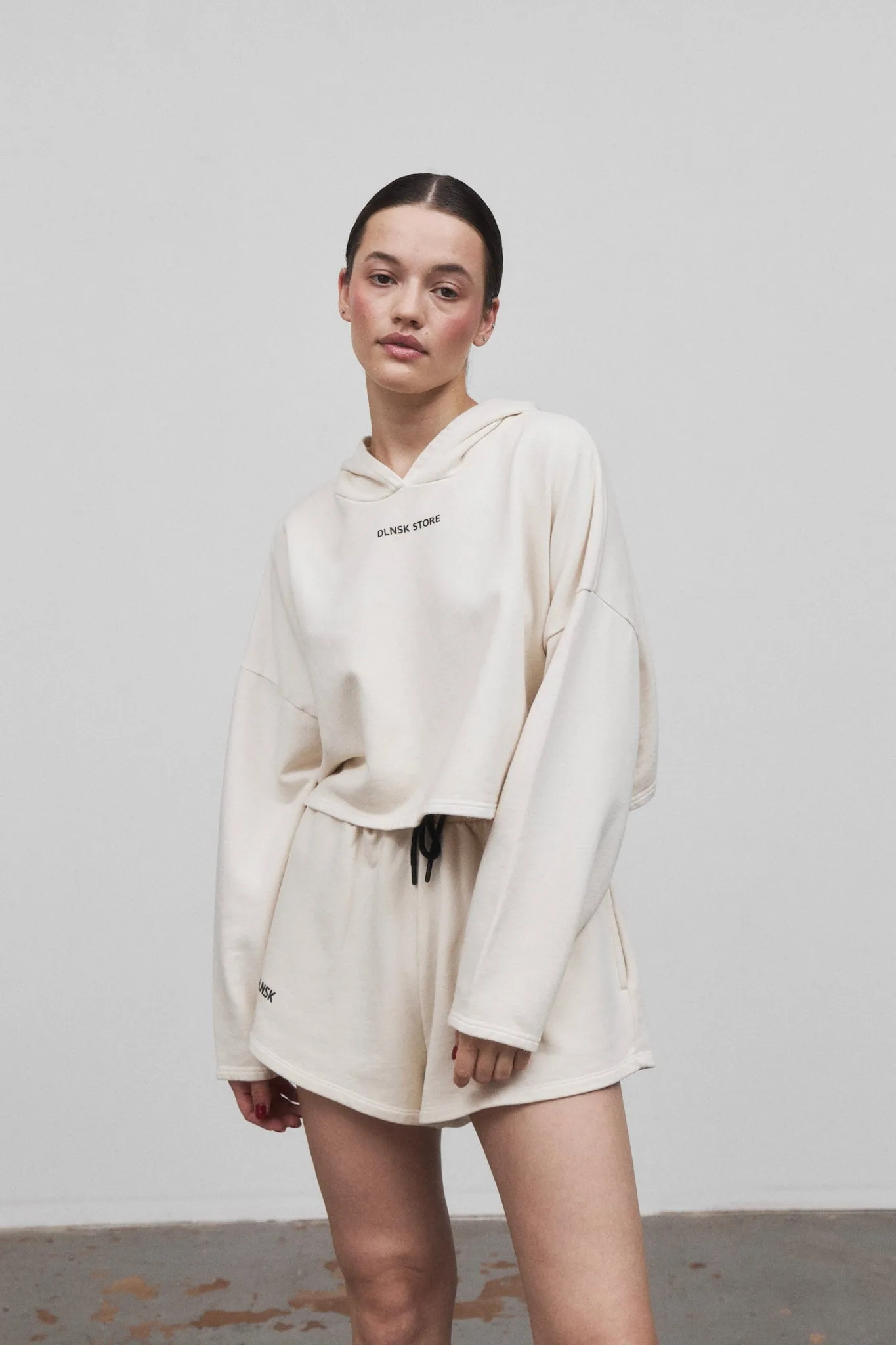 CROPPED HOODIE  in LIGHT BEIGE