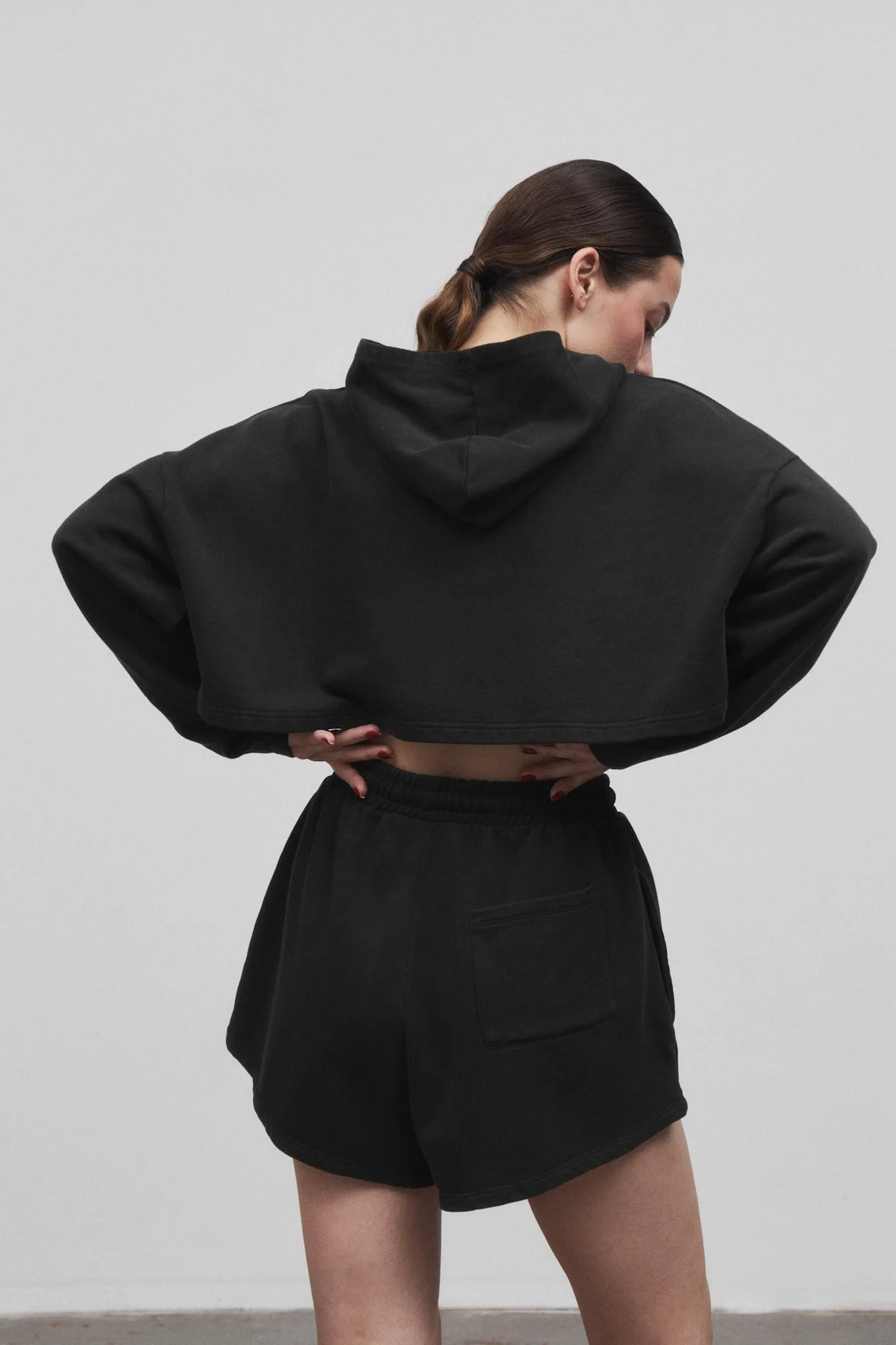 CROPPED HOODIE  in WASHED GREY