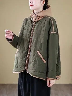 Damesjack met capuchon en trekkoord - patchwork, licht en warm