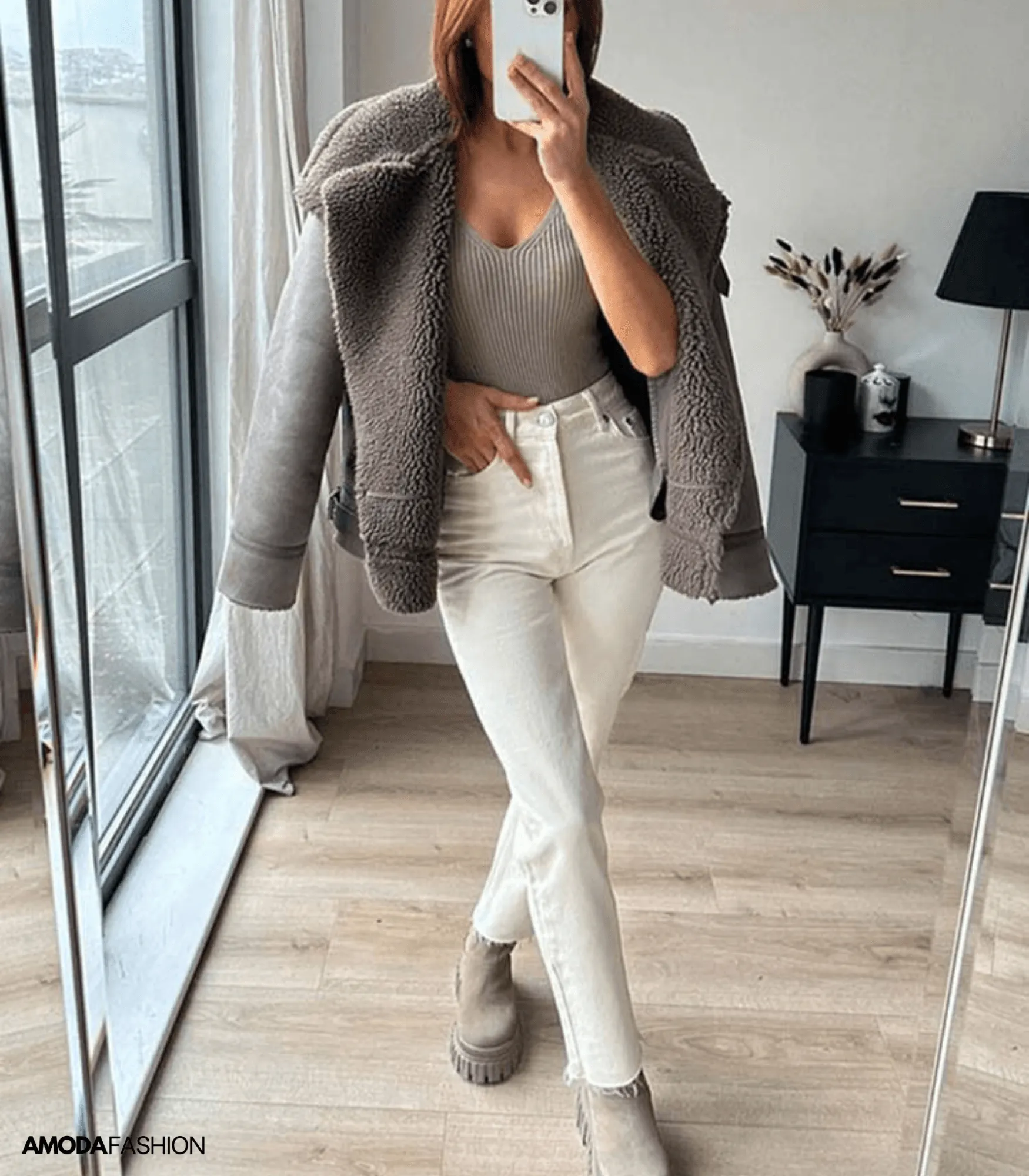 Dikke fleece leren jas