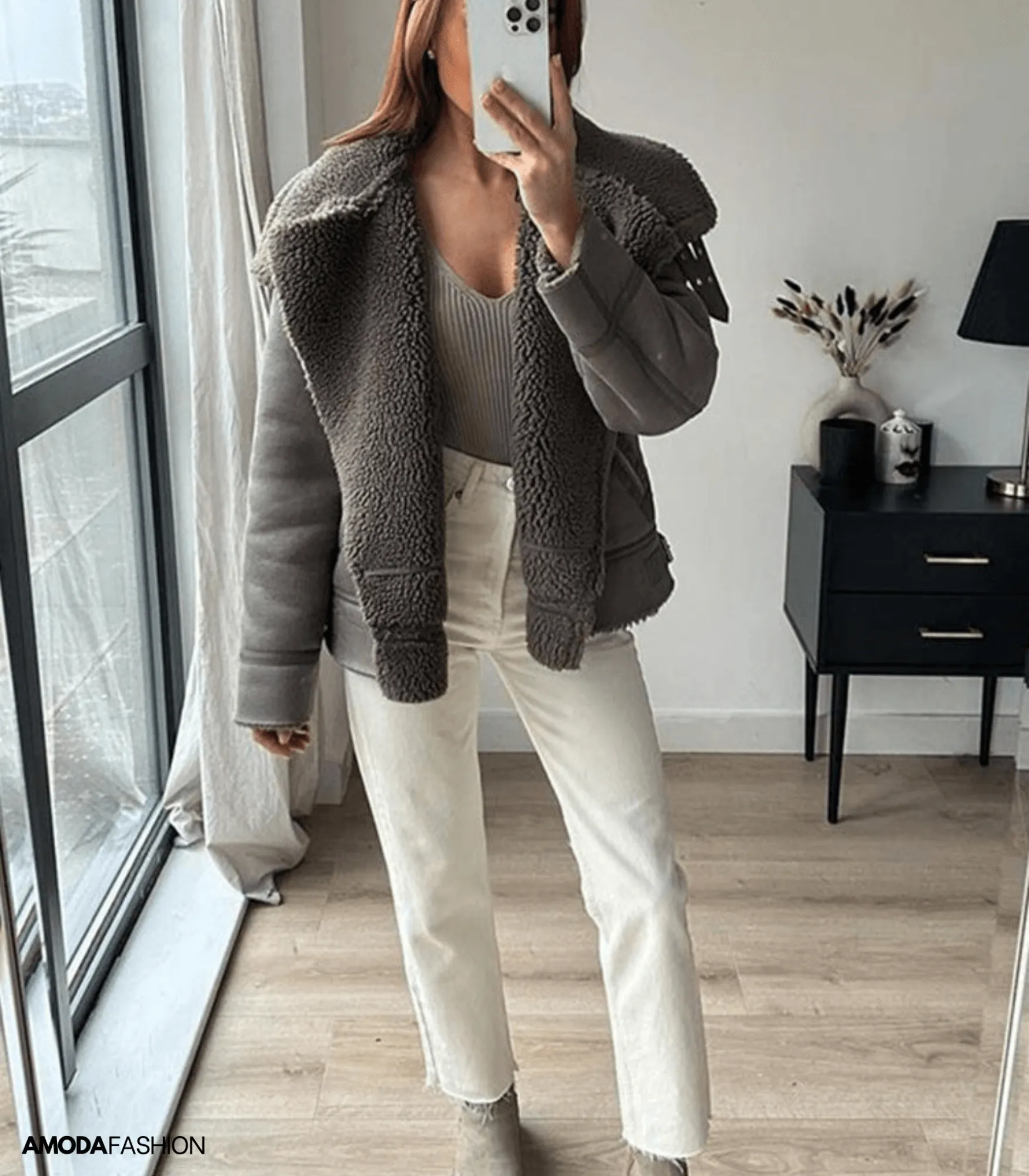 Dikke fleece leren jas