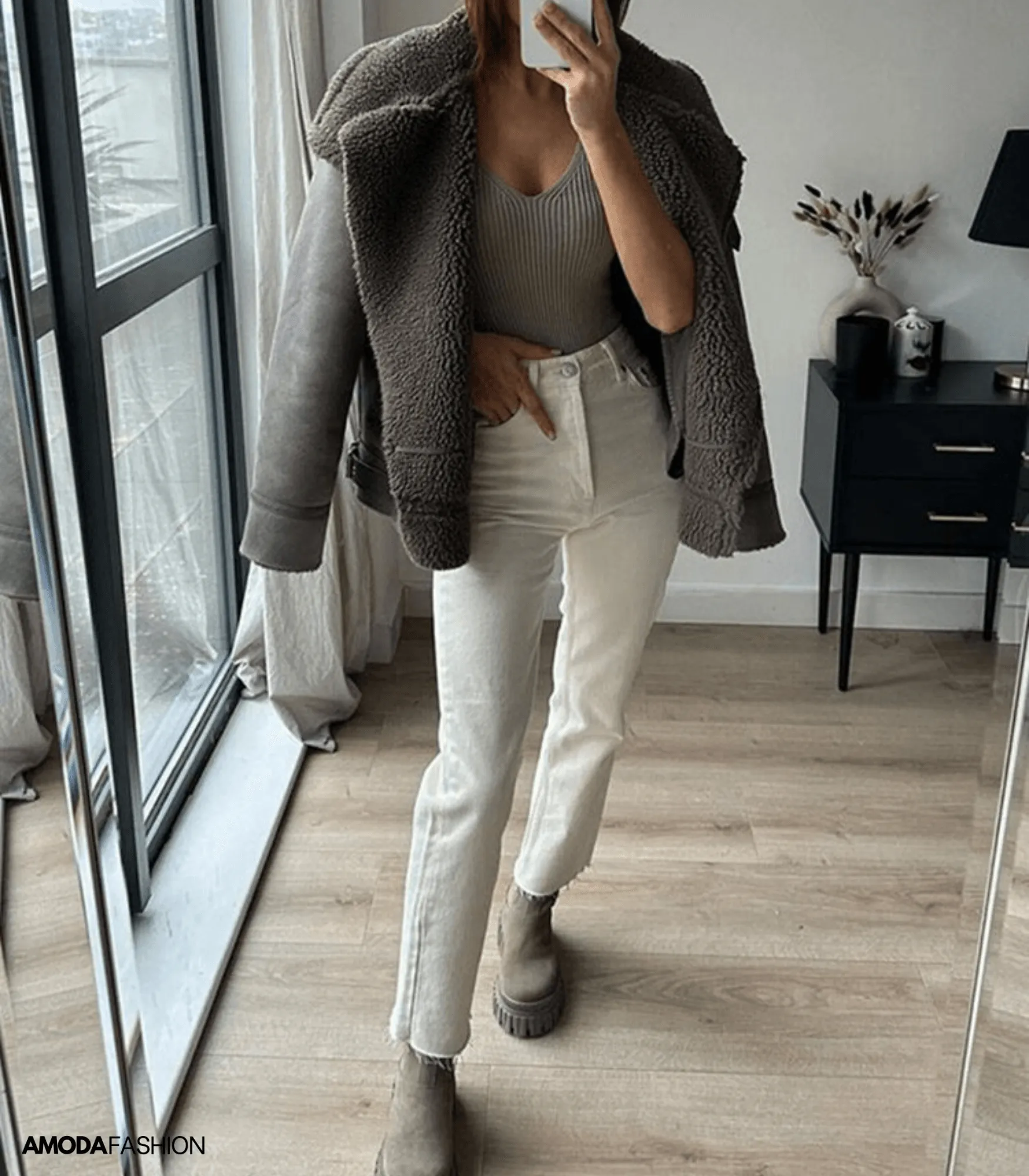 Dikke fleece leren jas