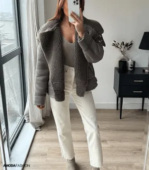 Dikke fleece leren jas