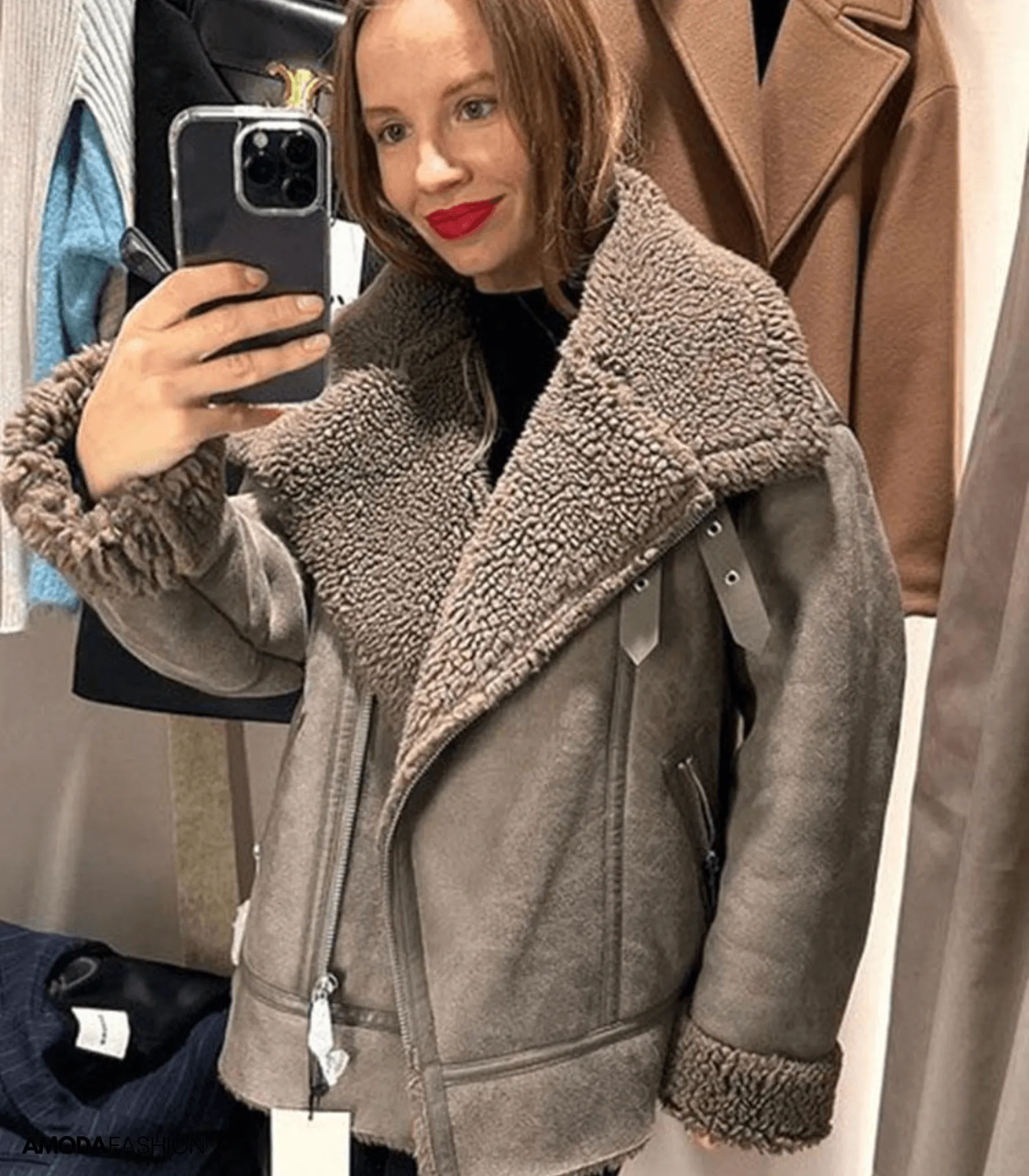 Dikke fleece leren jas