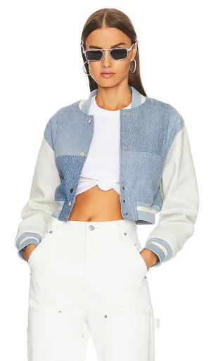 EB Denim Cropped Varsity Jacket in Denim-Light