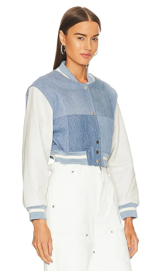 EB Denim Cropped Varsity Jacket in Denim-Light