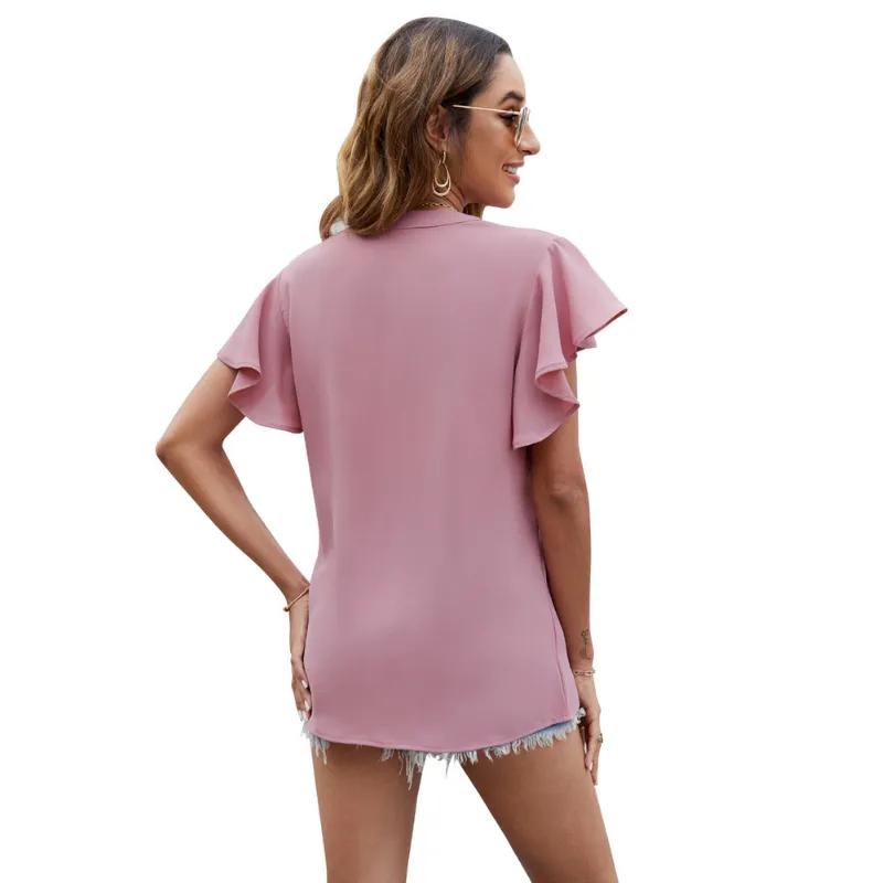 Flounce Sleeves Semi Collar Blouse