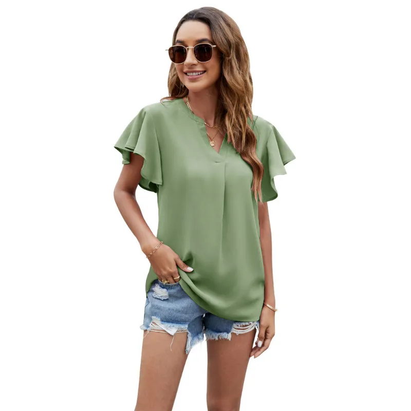 Flounce Sleeves Semi Collar Blouse