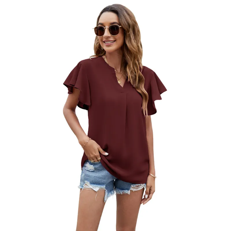 Flounce Sleeves Semi Collar Blouse