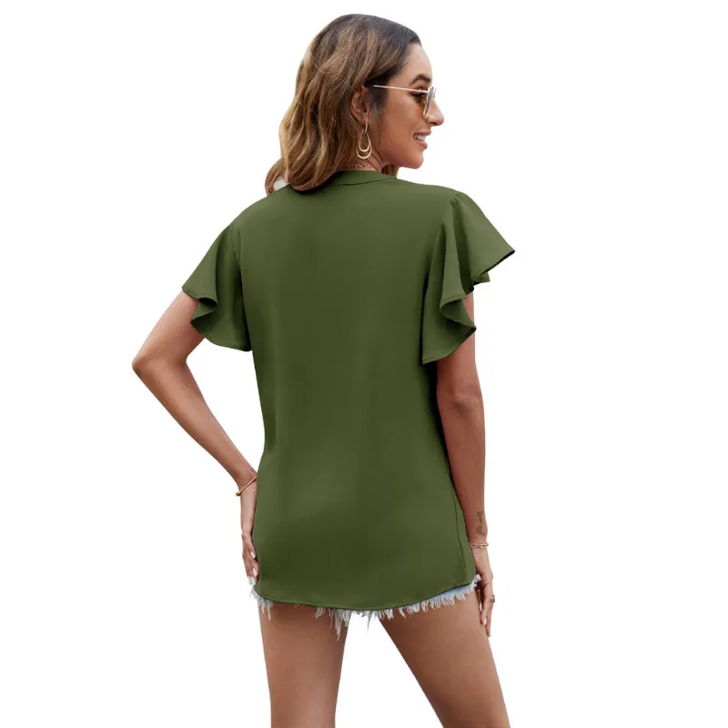 Flounce Sleeves Semi Collar Blouse