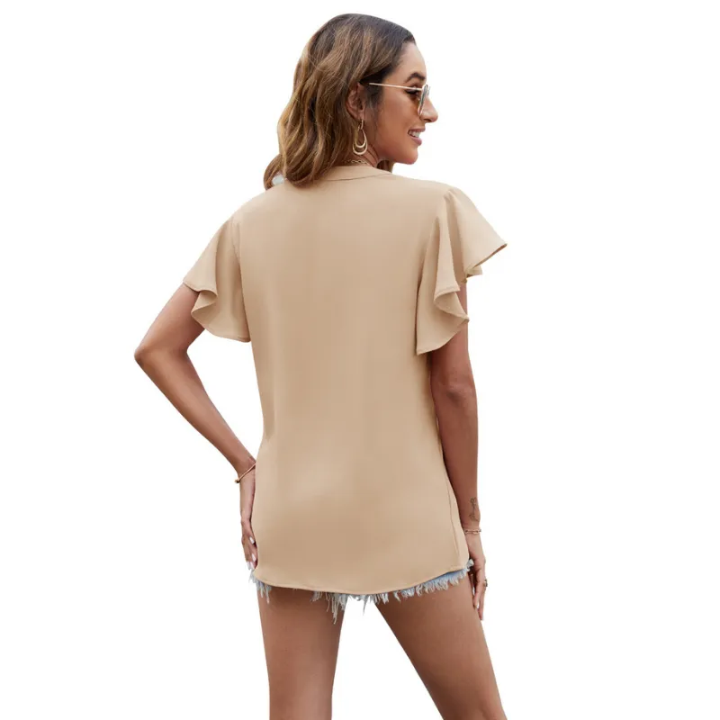 Flounce Sleeves Semi Collar Blouse