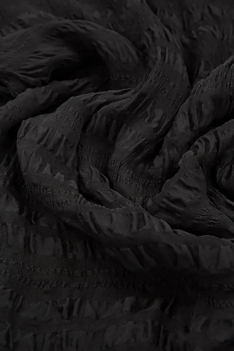 Flowy Maxi Black Textured Silk Dress