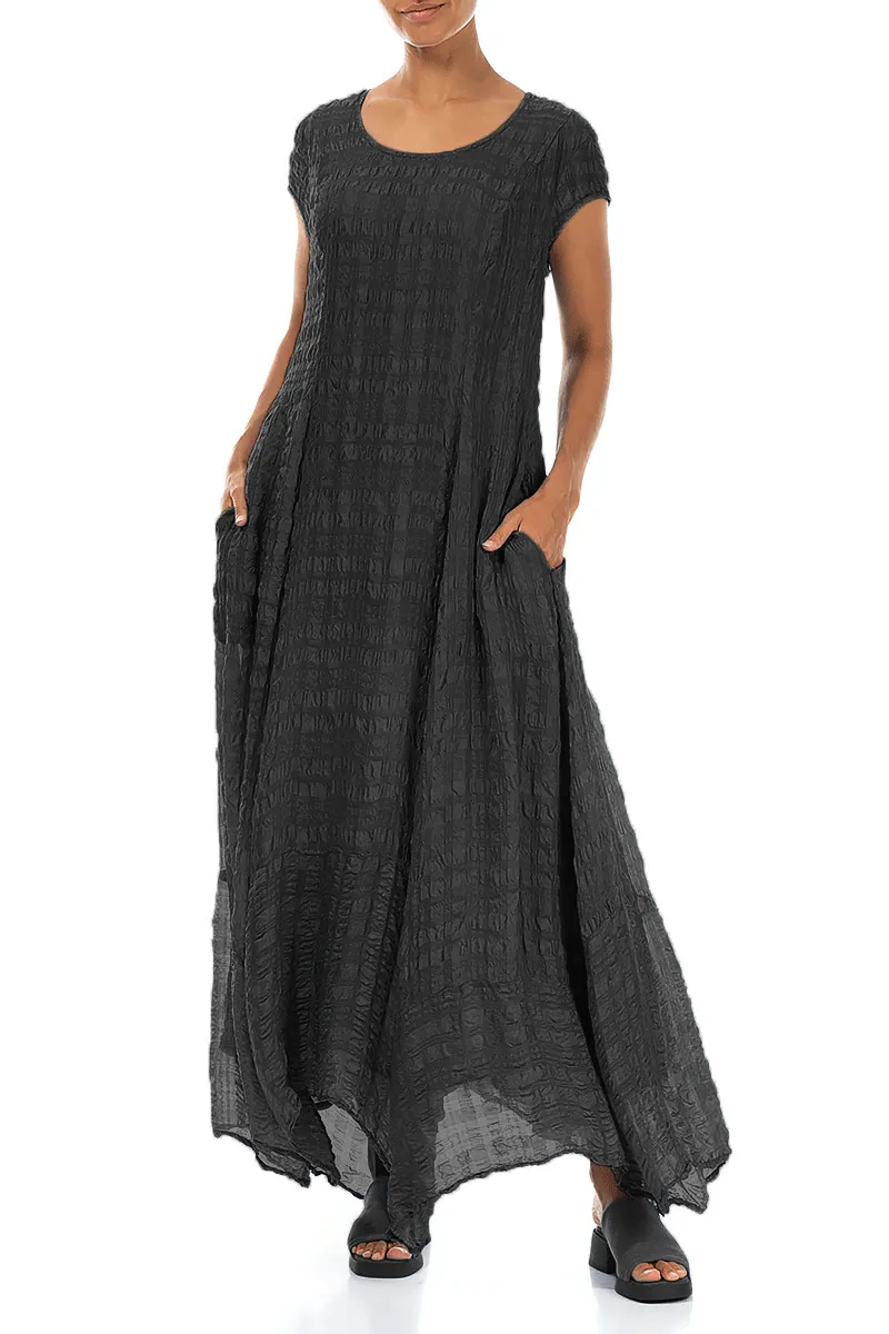Flowy Maxi Black Textured Silk Dress