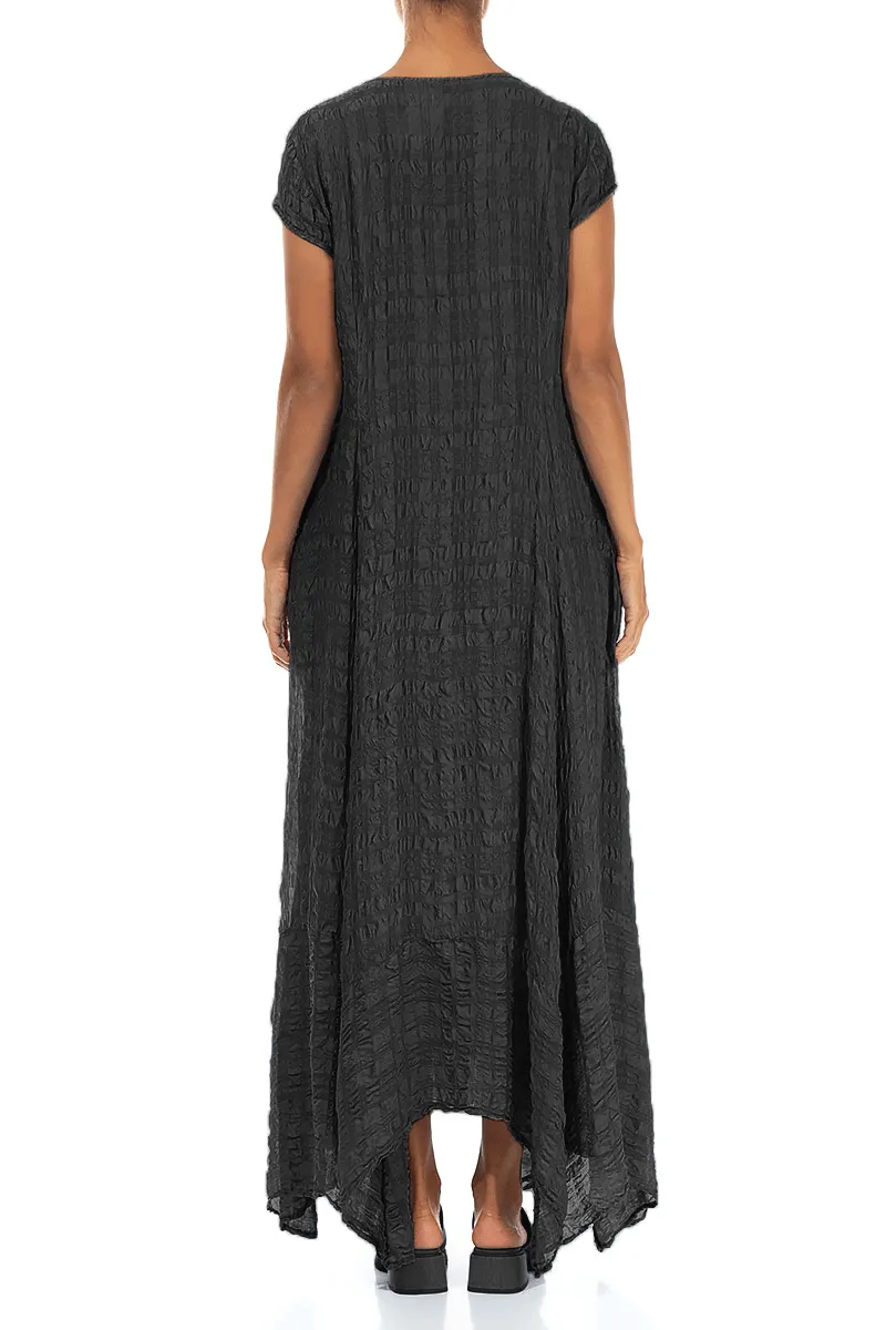 Flowy Maxi Black Textured Silk Dress