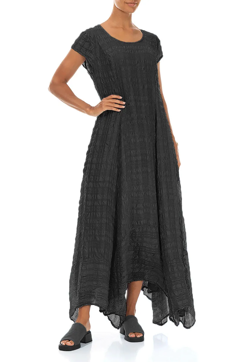 Flowy Maxi Black Textured Silk Dress