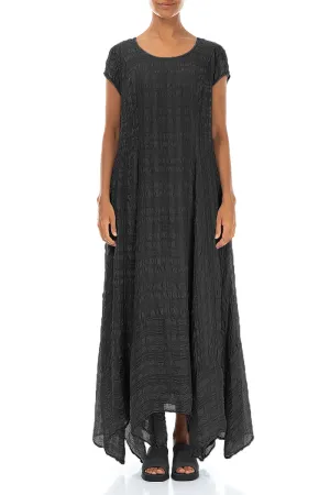 Flowy Maxi Black Textured Silk Dress