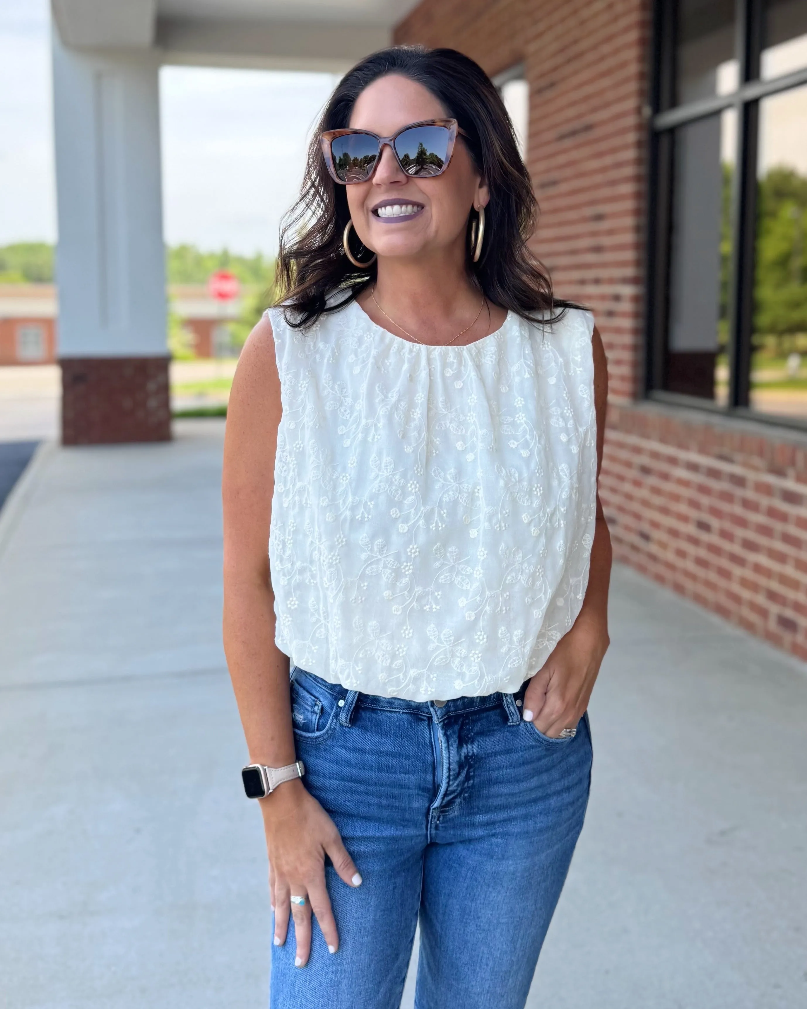 Geneva Embroidery Top in Natural