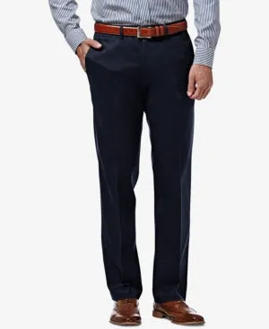 Haggar Mens Straight fit Casual Pants 36 / 30 Blue Solid Stretch