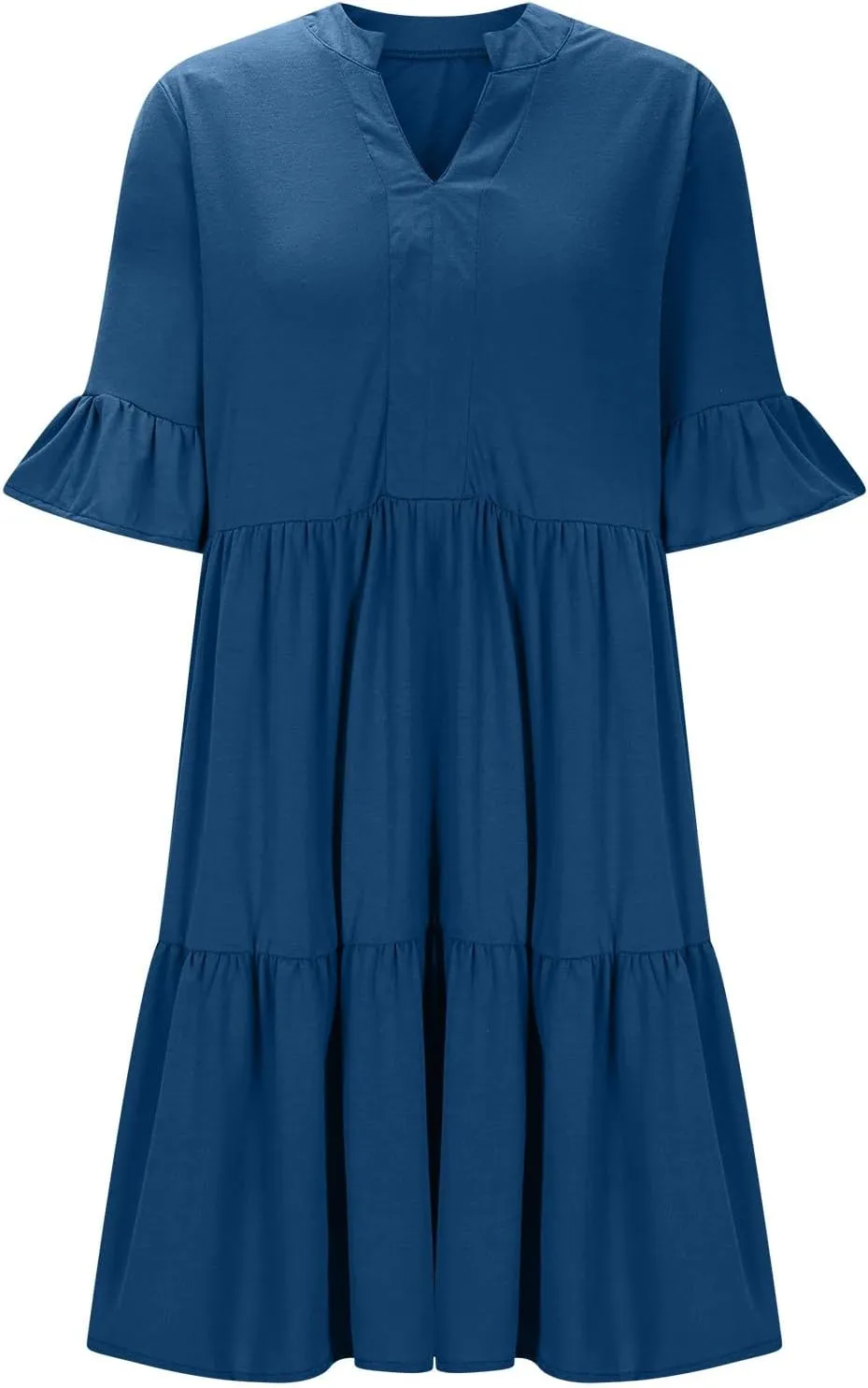 hlysgo Dresses for Women 2025 Casual Loose Fit Ruffled Short Sleeve V Neck Mini Dress Summer Short Beach Dress with Pockets