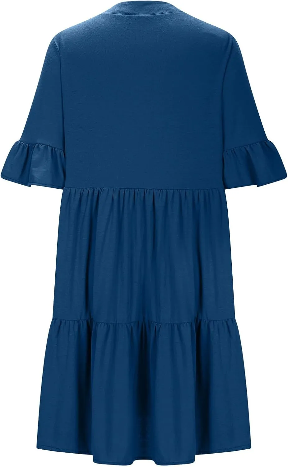 hlysgo Dresses for Women 2025 Casual Loose Fit Ruffled Short Sleeve V Neck Mini Dress Summer Short Beach Dress with Pockets