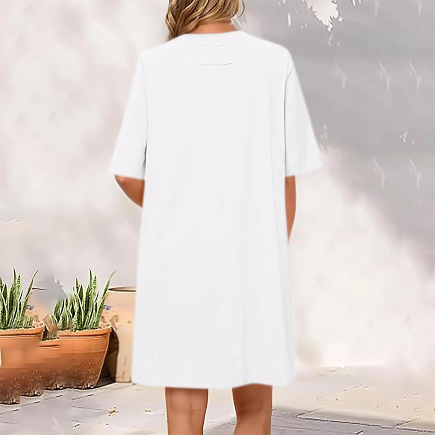 hlysgo Dresses for Women 2025 Summer Short Sleeve Crew Neck Vacation Beach Dress Casual Loose Fit Knee Length Mini Dress