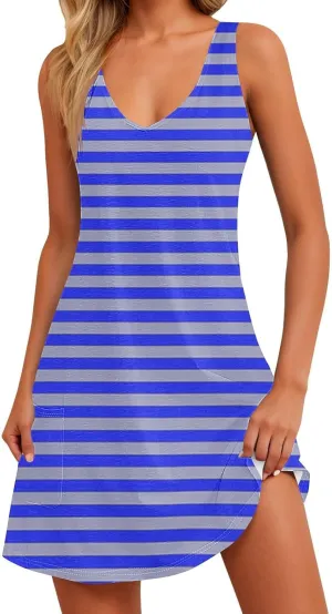 hlysgo Petite Dresses for Women Summer Trendy Gradient Print Sleeveless Beach Mini Sundress A-Line Flowy Going Out Dress