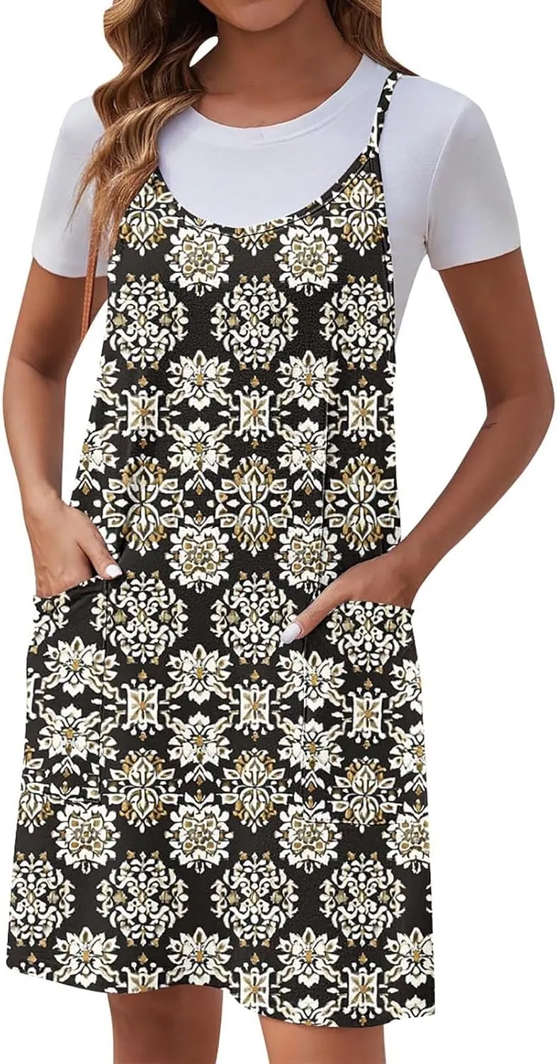 hlysgo Sundresses for Women 2025 Summer Sleeveless Spaghetti Straps Mini Dress Trendy Floral Print Casual Boho Beach Dresses