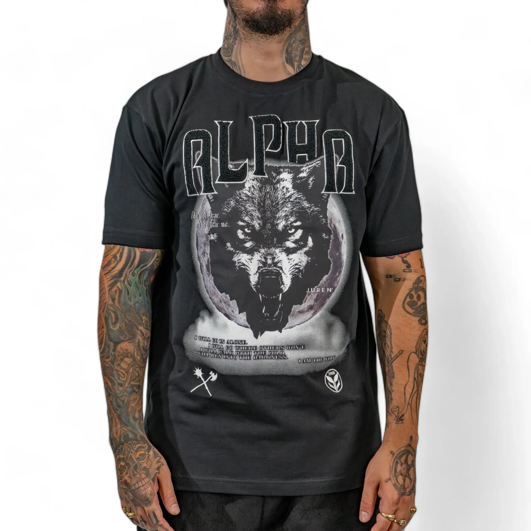 Juren 'Alpha Wolf' Chenille T-Shirt (Black)