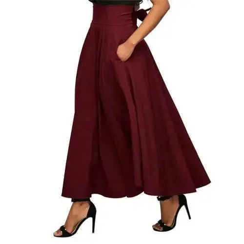 LVSANW Y2k Fashion Vintage Casual Women Skirts Swing Stretch High Waist Plain Office Lady Elegant Long A-Line Skirt Streetwear Clubwear