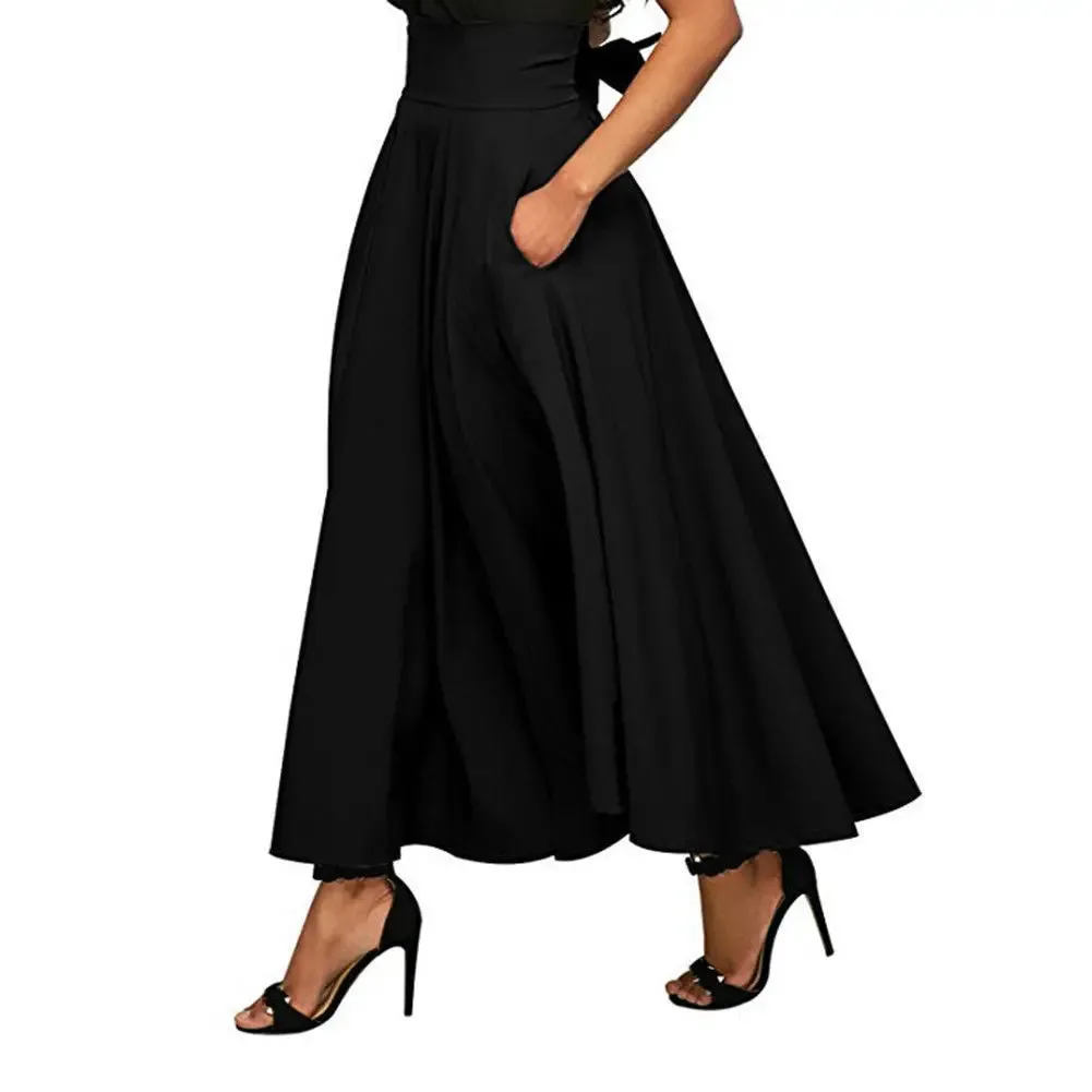 LVSANW Y2k Fashion Vintage Casual Women Skirts Swing Stretch High Waist Plain Office Lady Elegant Long A-Line Skirt Streetwear Clubwear