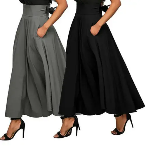 LVSANW Y2k Fashion Vintage Casual Women Skirts Swing Stretch High Waist Plain Office Lady Elegant Long A-Line Skirt Streetwear Clubwear