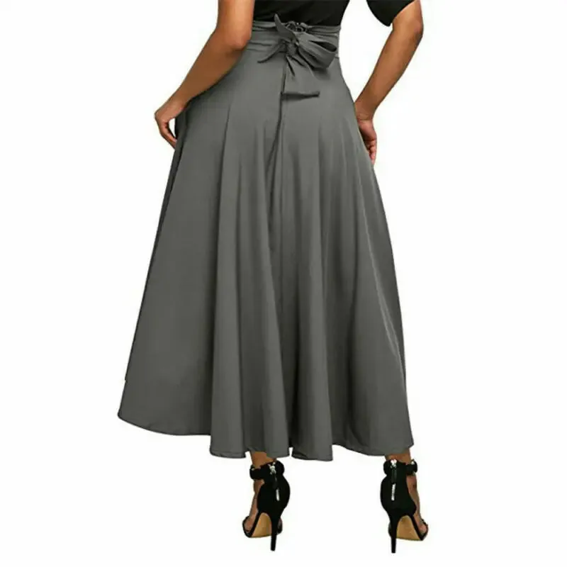 LVSANW Y2k Fashion Vintage Casual Women Skirts Swing Stretch High Waist Plain Office Lady Elegant Long A-Line Skirt Streetwear Clubwear