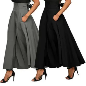 LVSANW Y2k Fashion Vintage Casual Women Skirts Swing Stretch High Waist Plain Office Lady Elegant Long A-Line Skirt Streetwear Clubwear