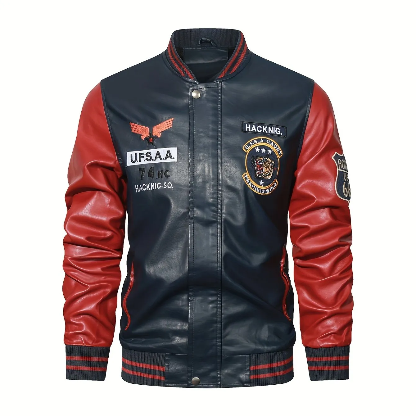 Men's Graceful Faux Goatskin Jackets with "R" Print And Zipper