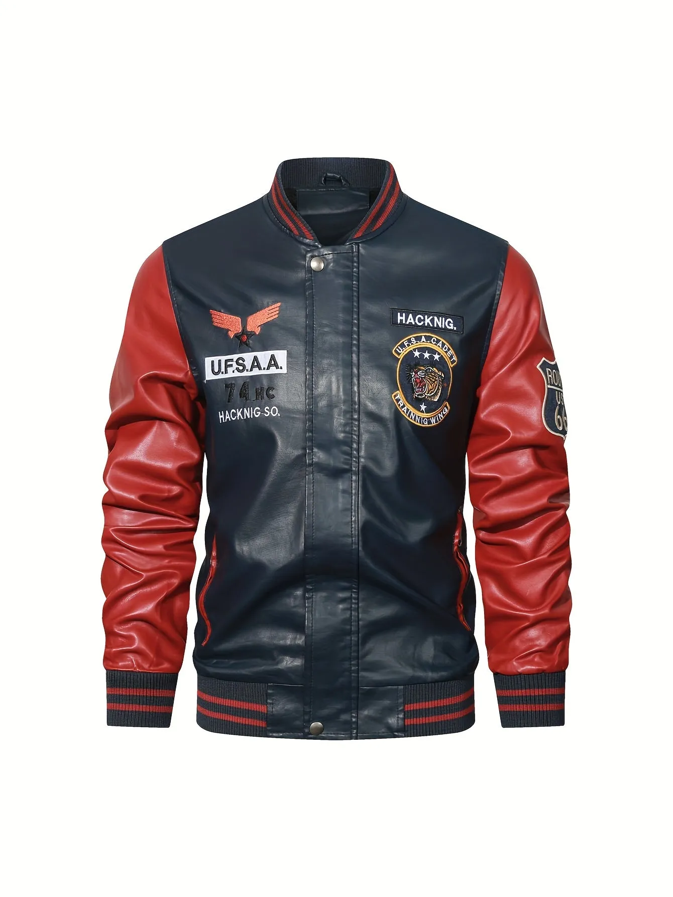 Men's Graceful Faux Goatskin Jackets with "R" Print And Zipper