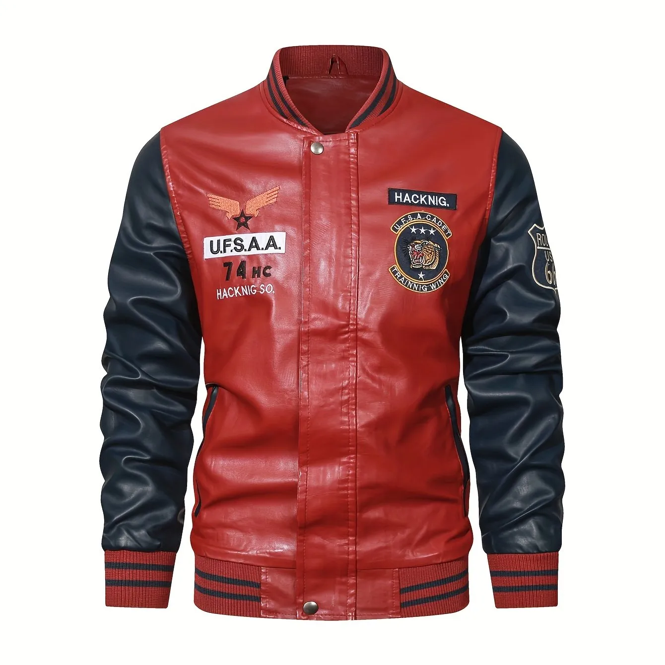 Men's Graceful Faux Goatskin Jackets with "R" Print And Zipper