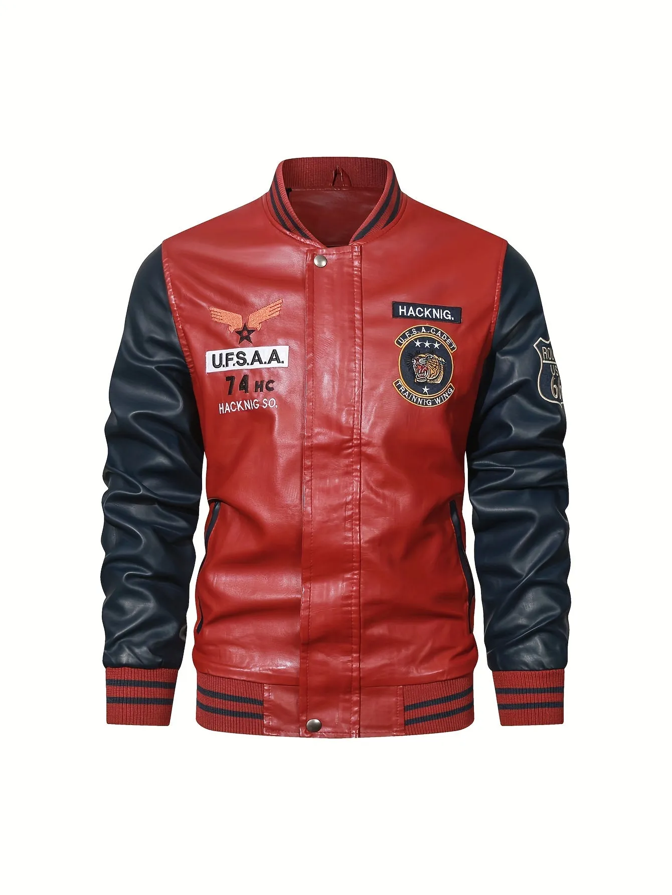 Men's Graceful Faux Goatskin Jackets with "R" Print And Zipper