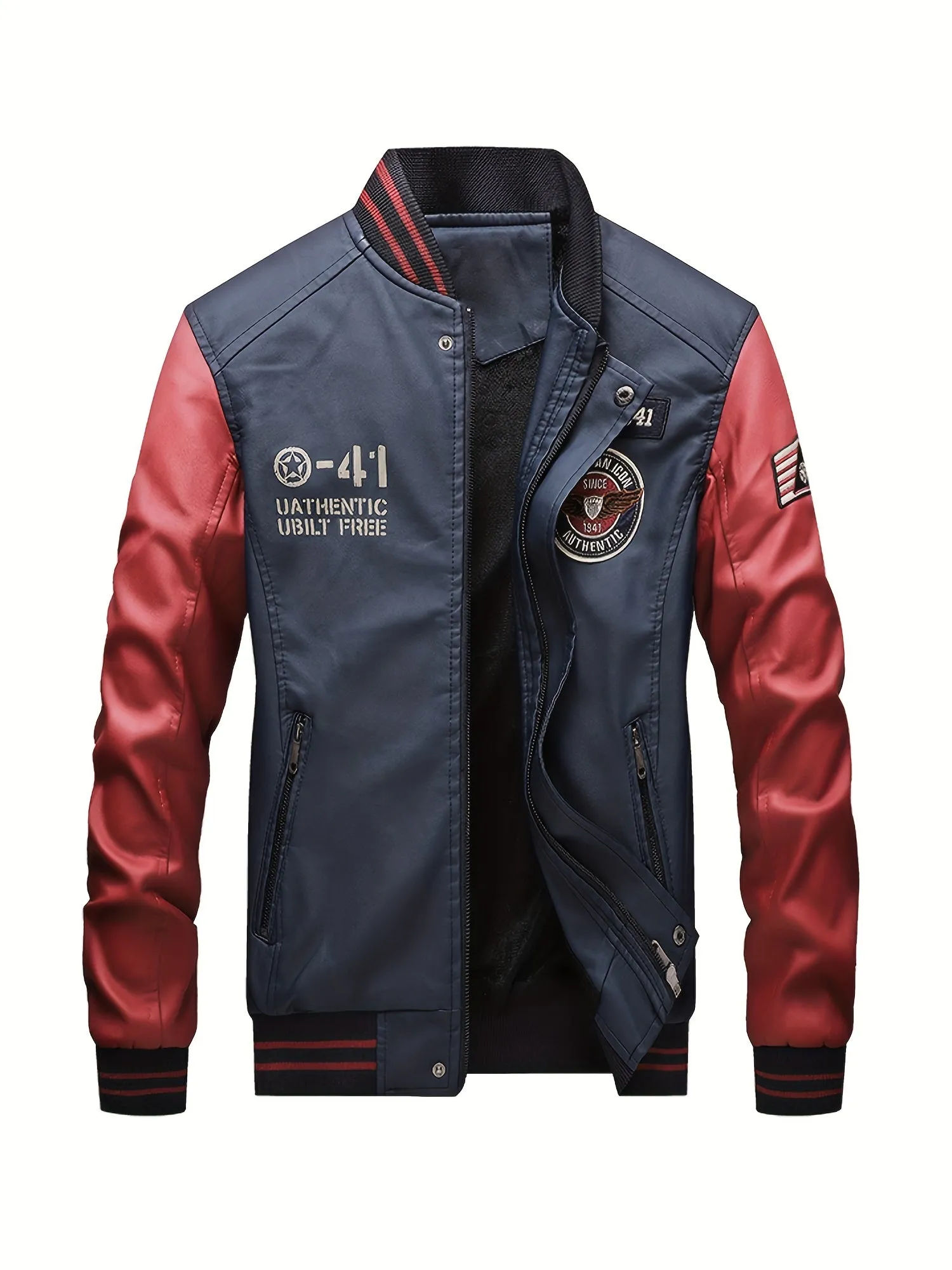 Men's Graceful Faux Goatskin Jackets with "R" Print And Zipper